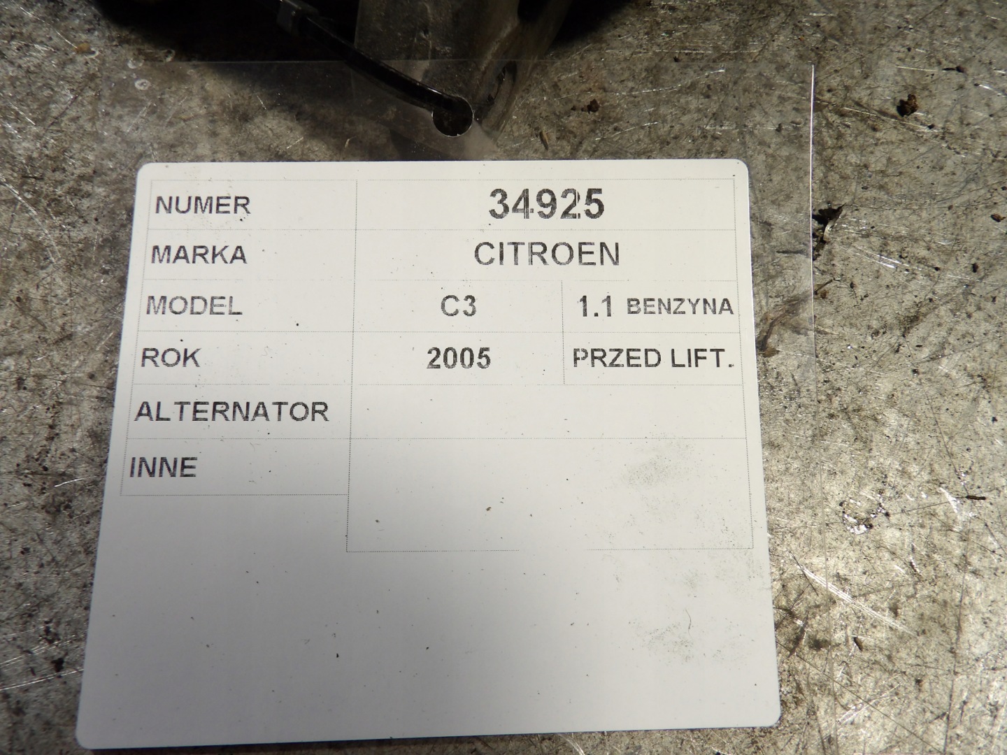 Citroen C3 alternator 1,1B 9638544180 A005TA6292F