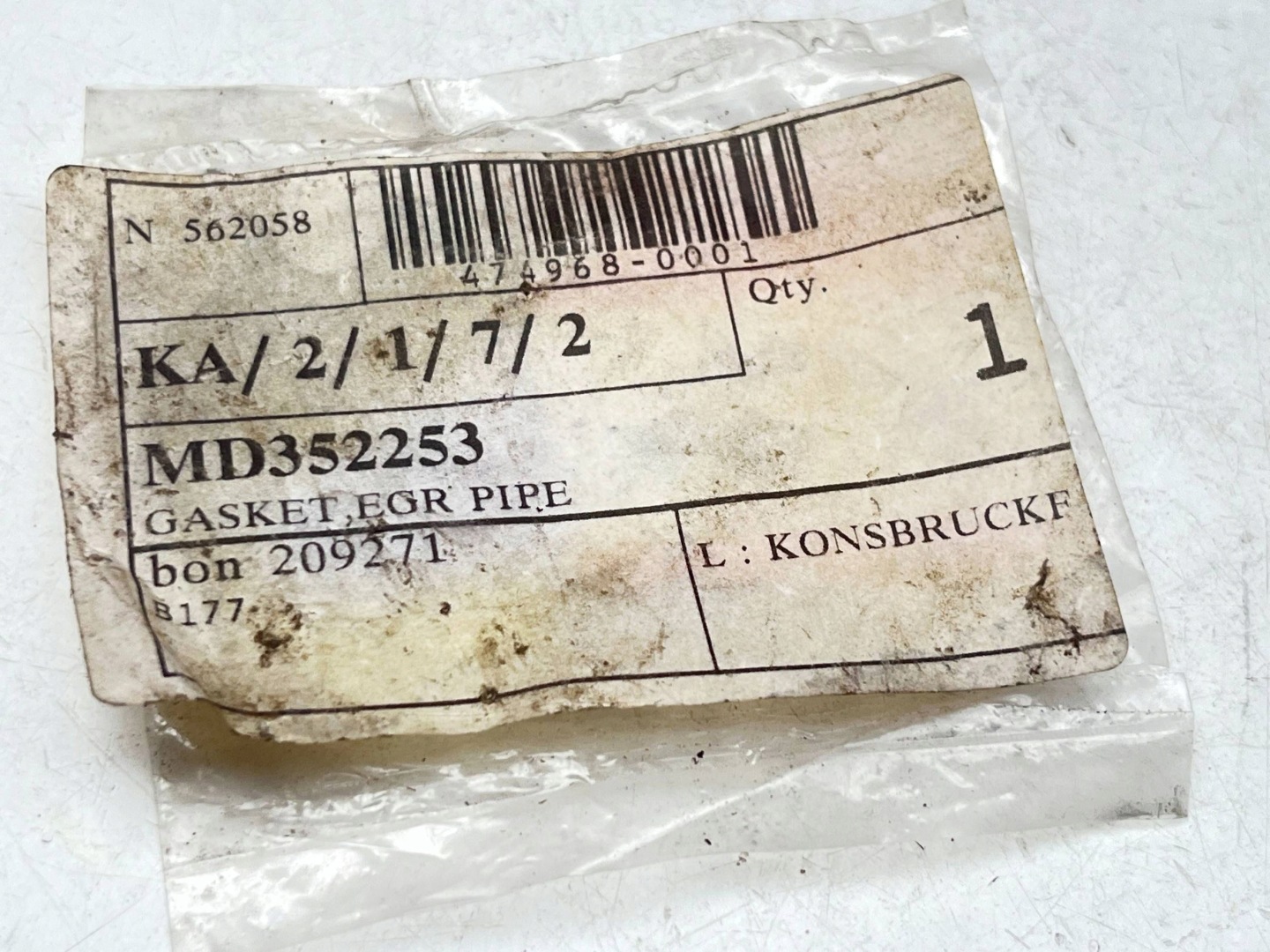 Joint, RURY EGR Original Mitsubishi SPACE STAR WAGON (MD352253) !J