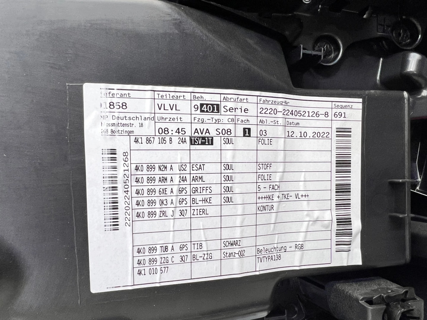 side door left front AUDI A6 C8 4K1867105B QQ2