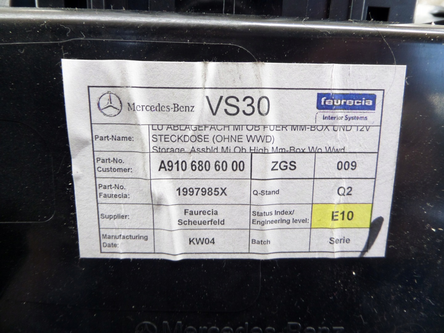 Handschuhfach konsole Mercedes Sprinter 9106806000