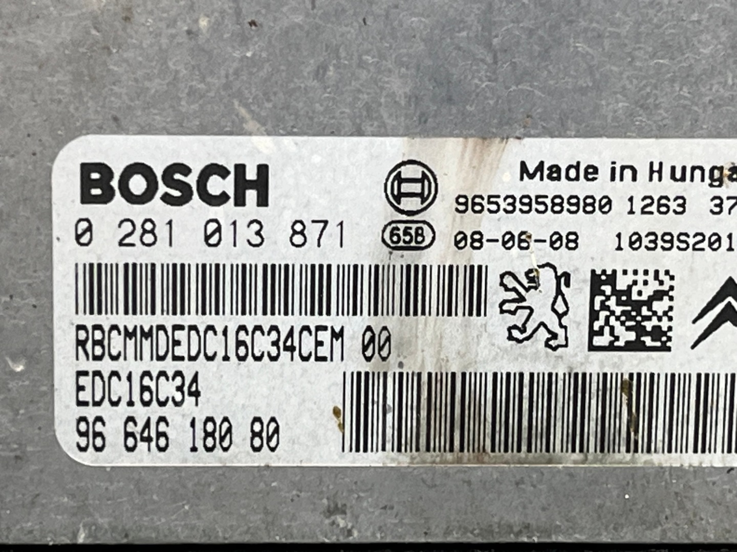computer of the engine control unit CITROEN BERLINGO 2 9653958980 / 0281013871