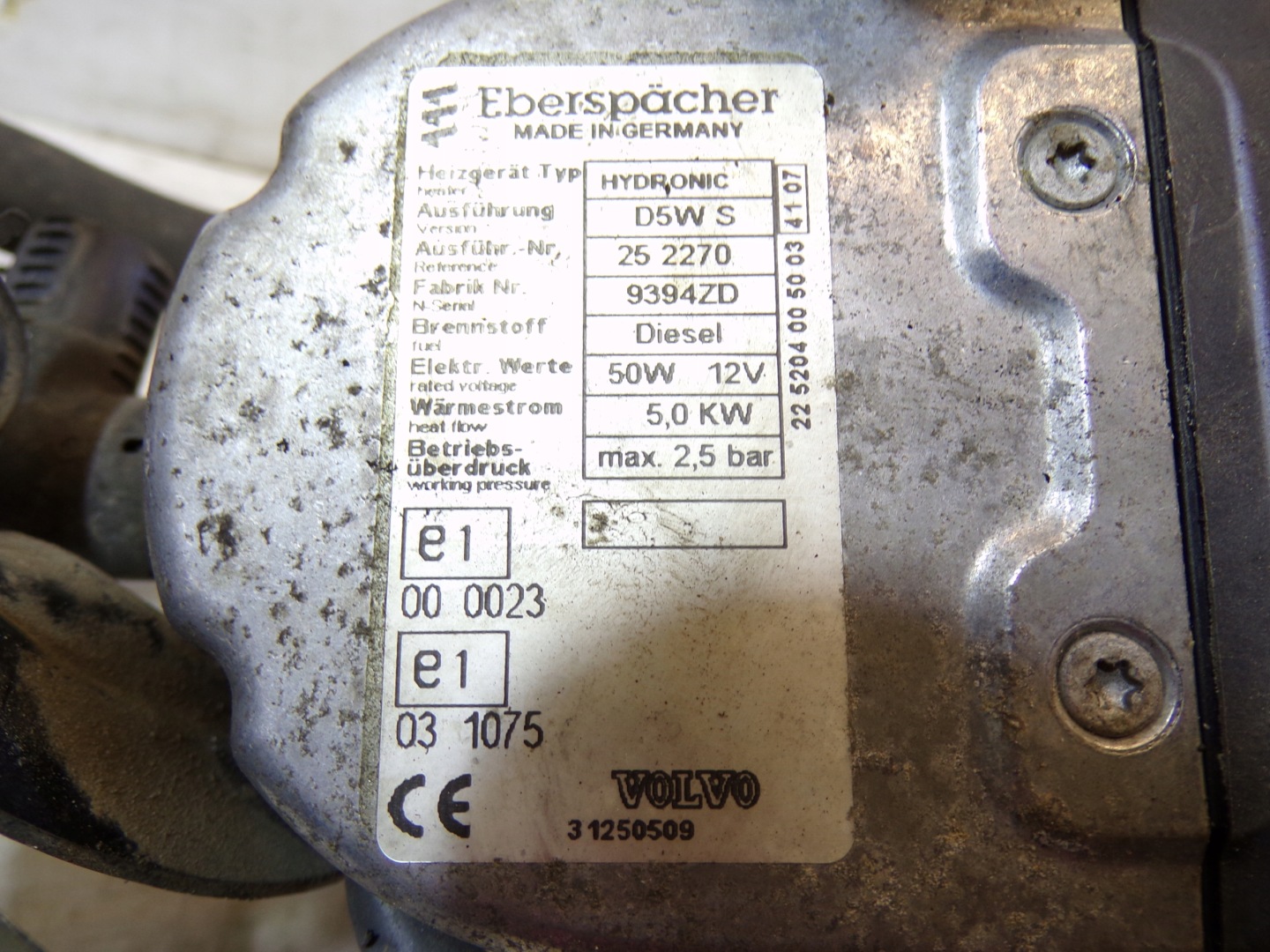 WEBASTO webasto VOLVO V50 DIESEL 9394ZD / 31250509