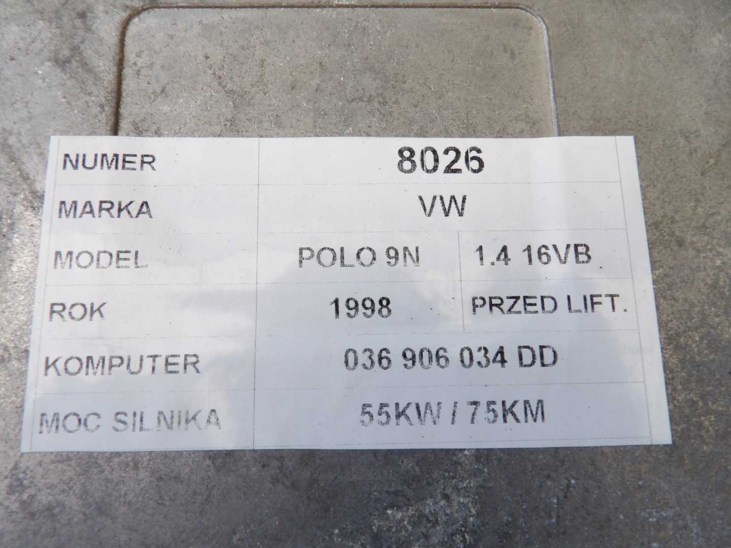 VW POLO IV 1.4 control unit of the engine 036906034DD