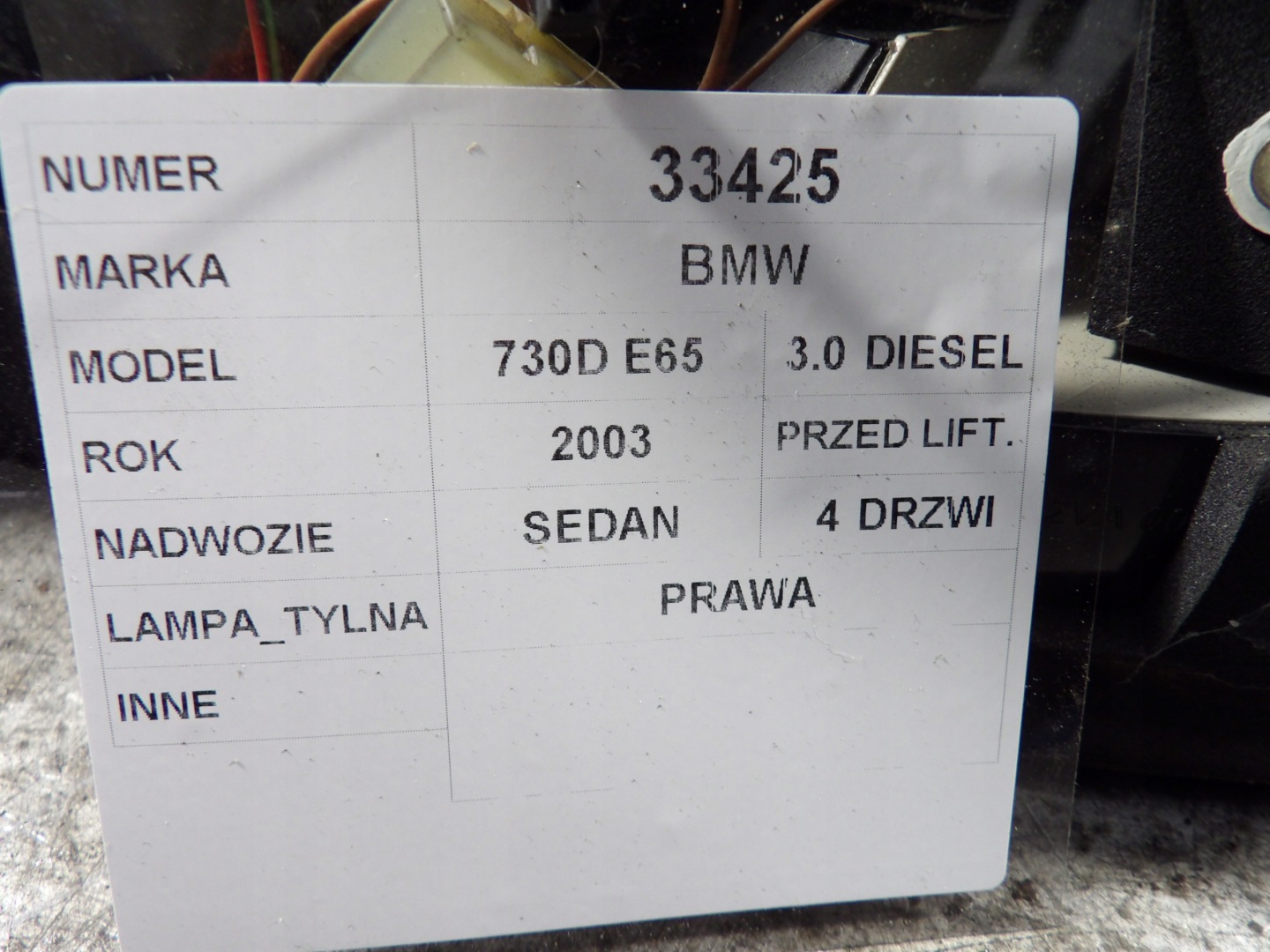 BMW E65 light right rear 155514