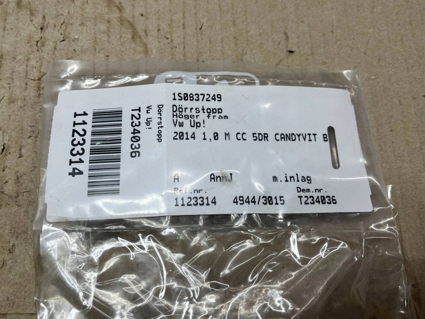 limiter door przednich Volkswagen Up 1S0837249