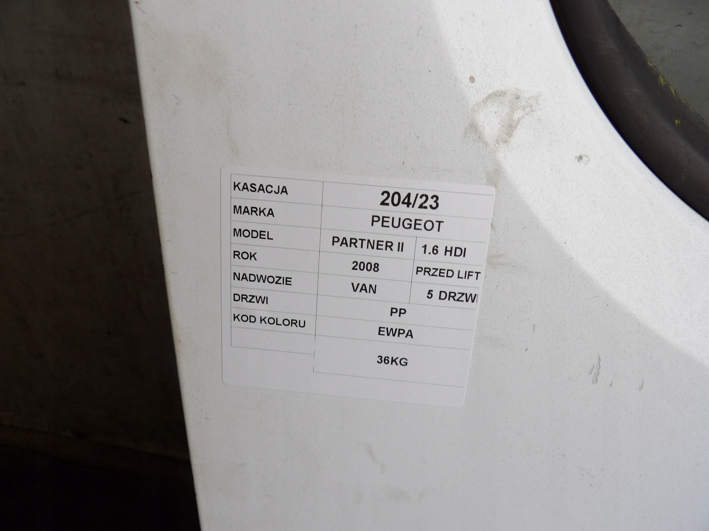 door front right Peugeot Partner II lak. EWPA