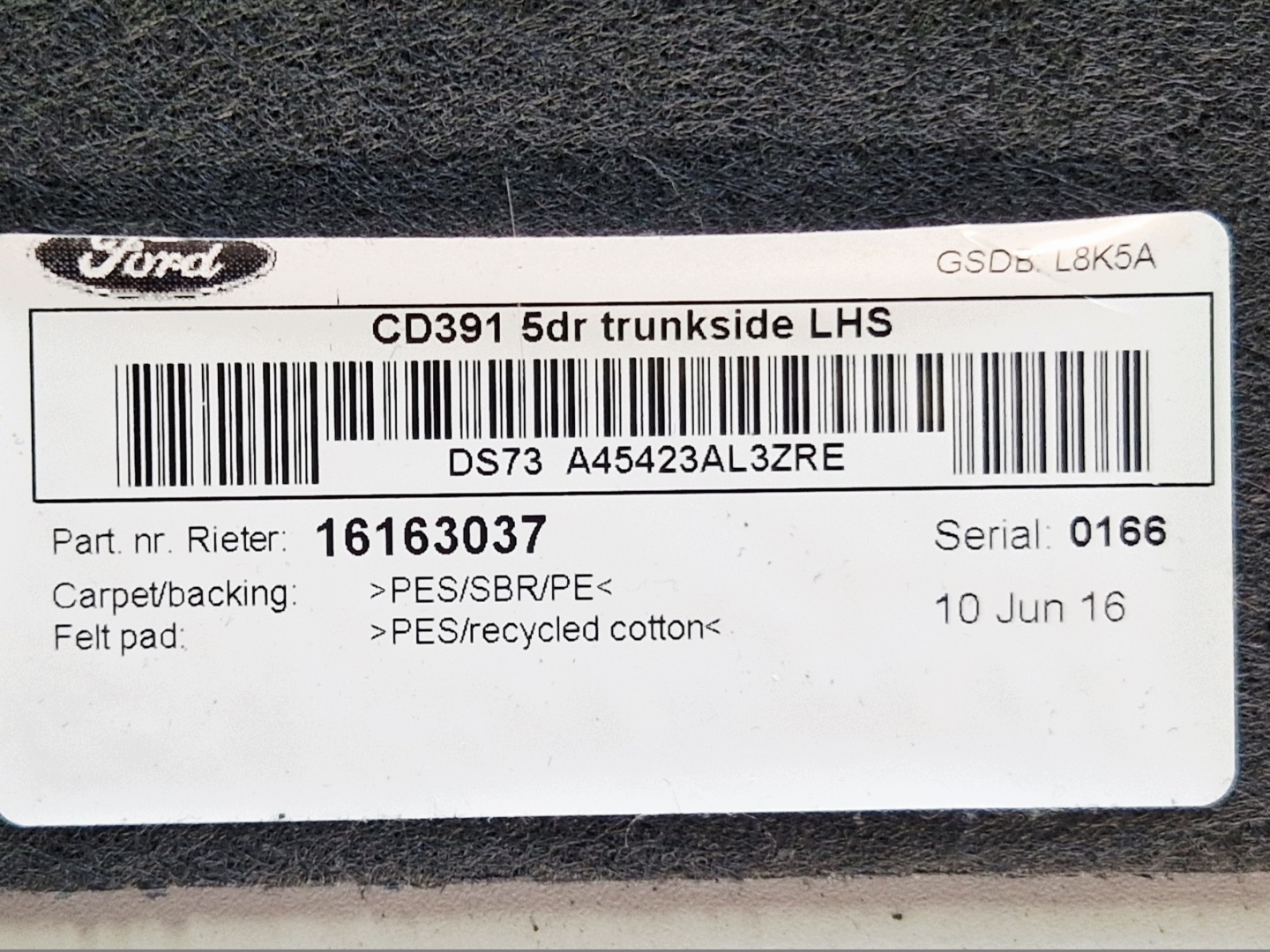 FORD MONDEO MK5 HB 5D side upholstery boot left DS73A45423AL