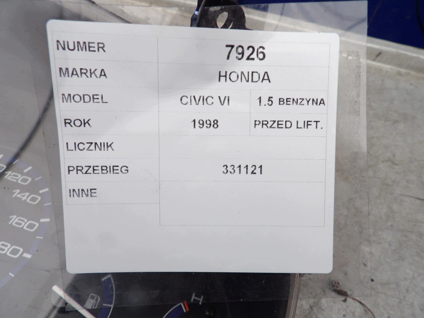 dials clock HONDA CIVIC VI 1.4 16V 78100S03B100 HR0213008
