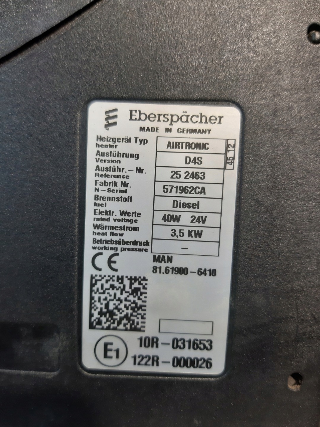 WEBASTO Webasto MAN AIRTRONIC D4S 40W 24V EBERSPACHER