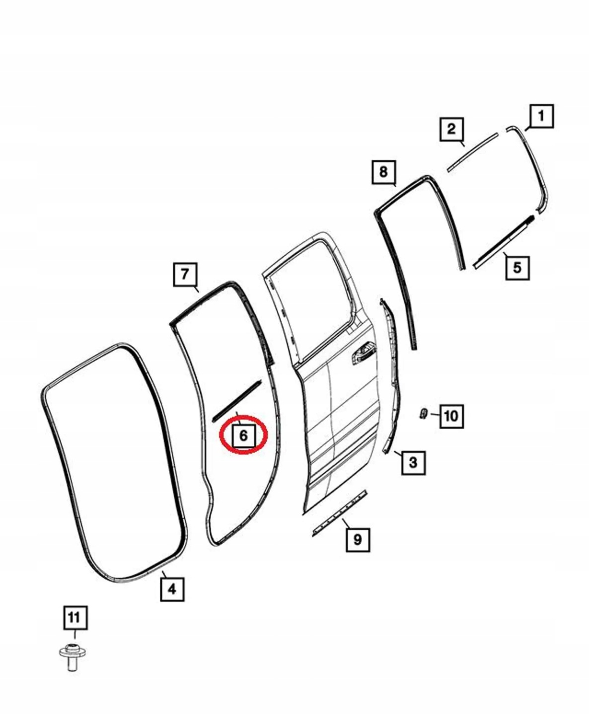 Ram 1500 V gasket inner windows door right front front 2019-24