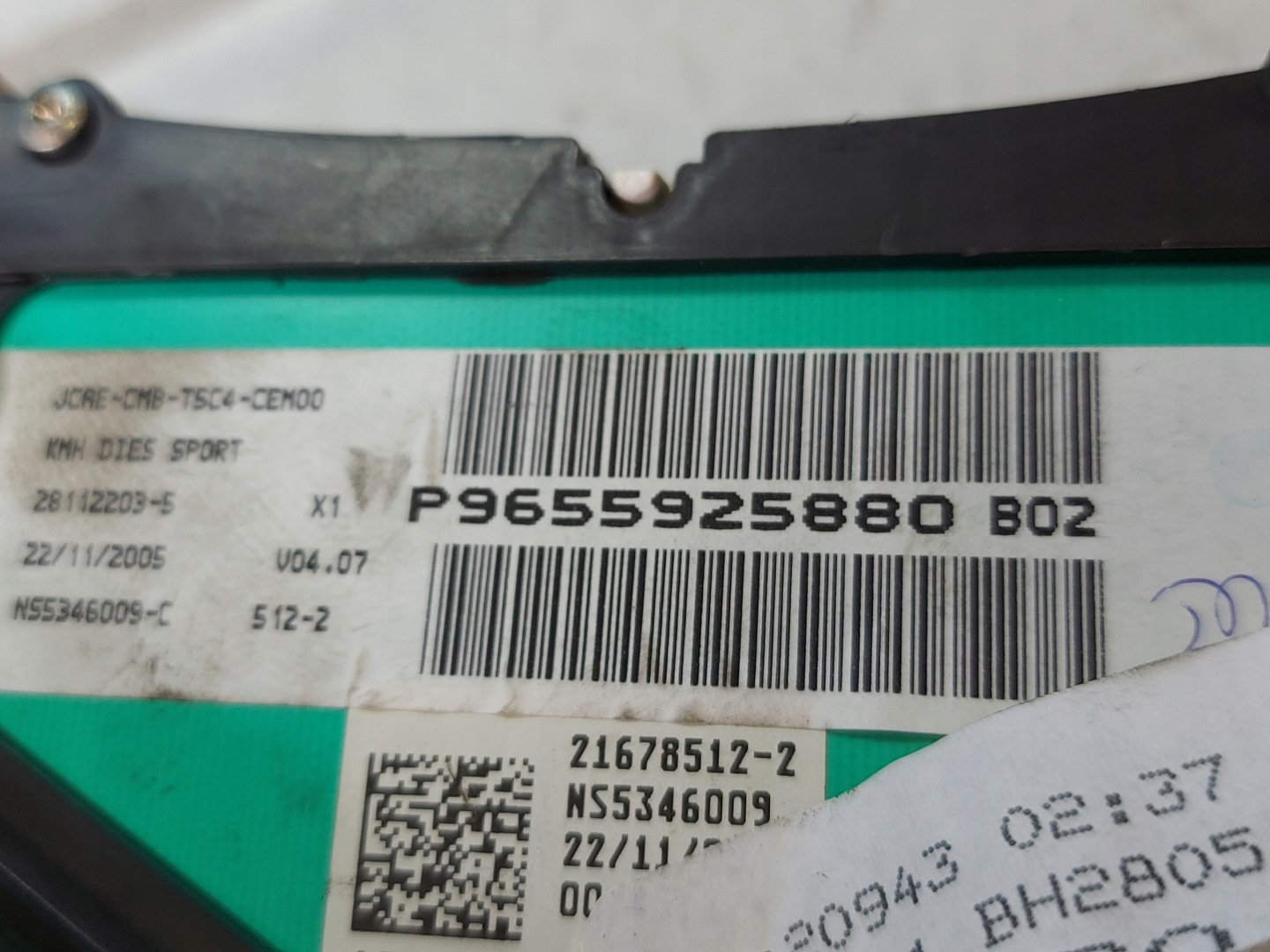 dials clock PEUGEOT 307 CC 2.0 B P9655925880