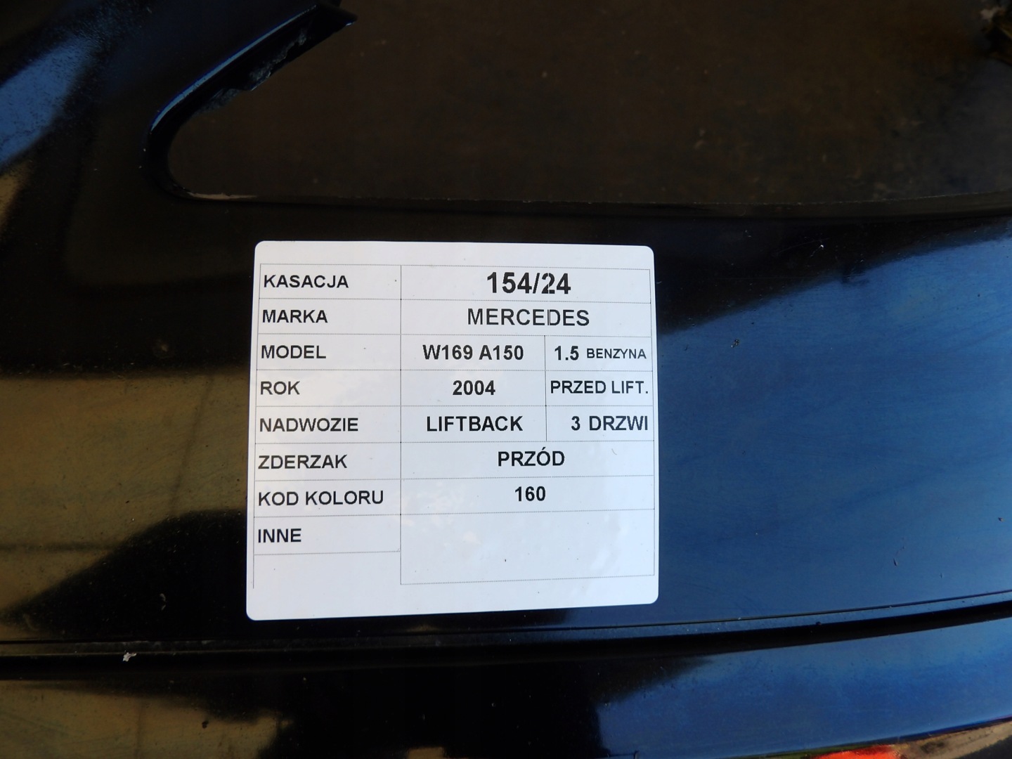 Mercedes W169 bumper front lak. 160