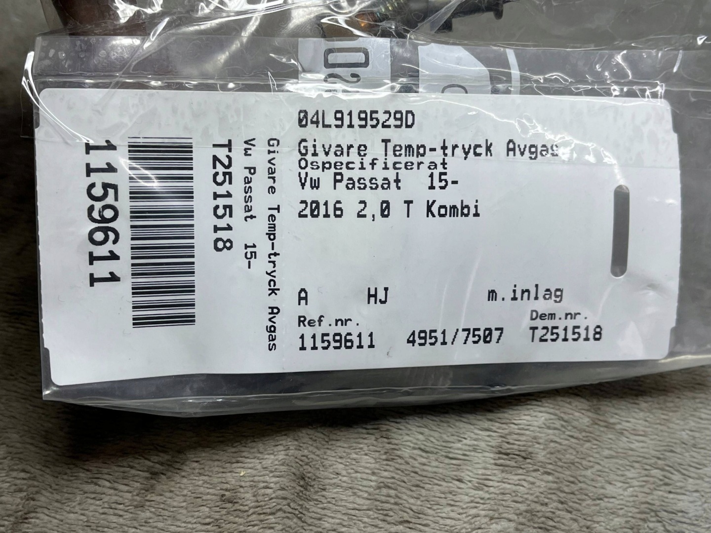 Sensor temperatury Gase VW PASSAT B7 (362) 04L919529D 2.0L diesel !J