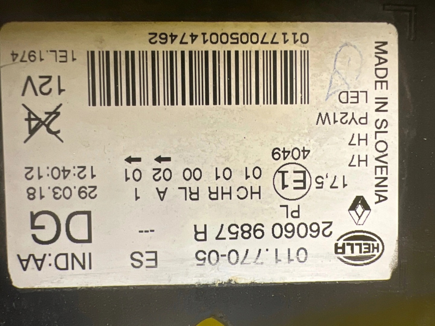 light left front Renault Kadjar Led 260609857R