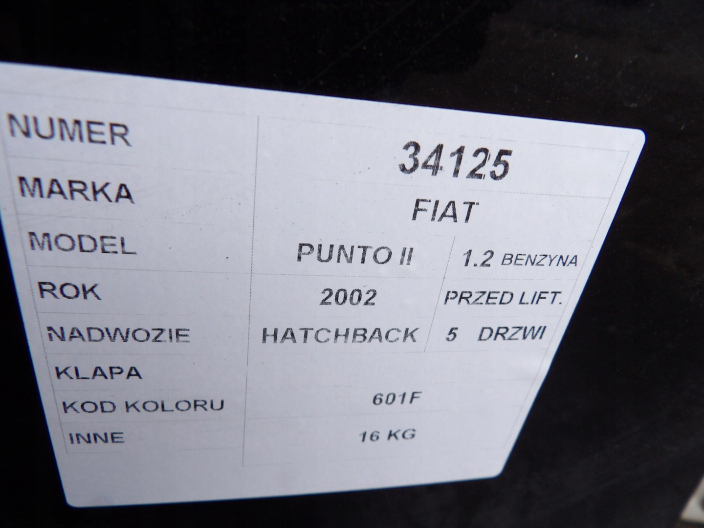 Fiat Punto II boot doors HB 5D lak. 601/F