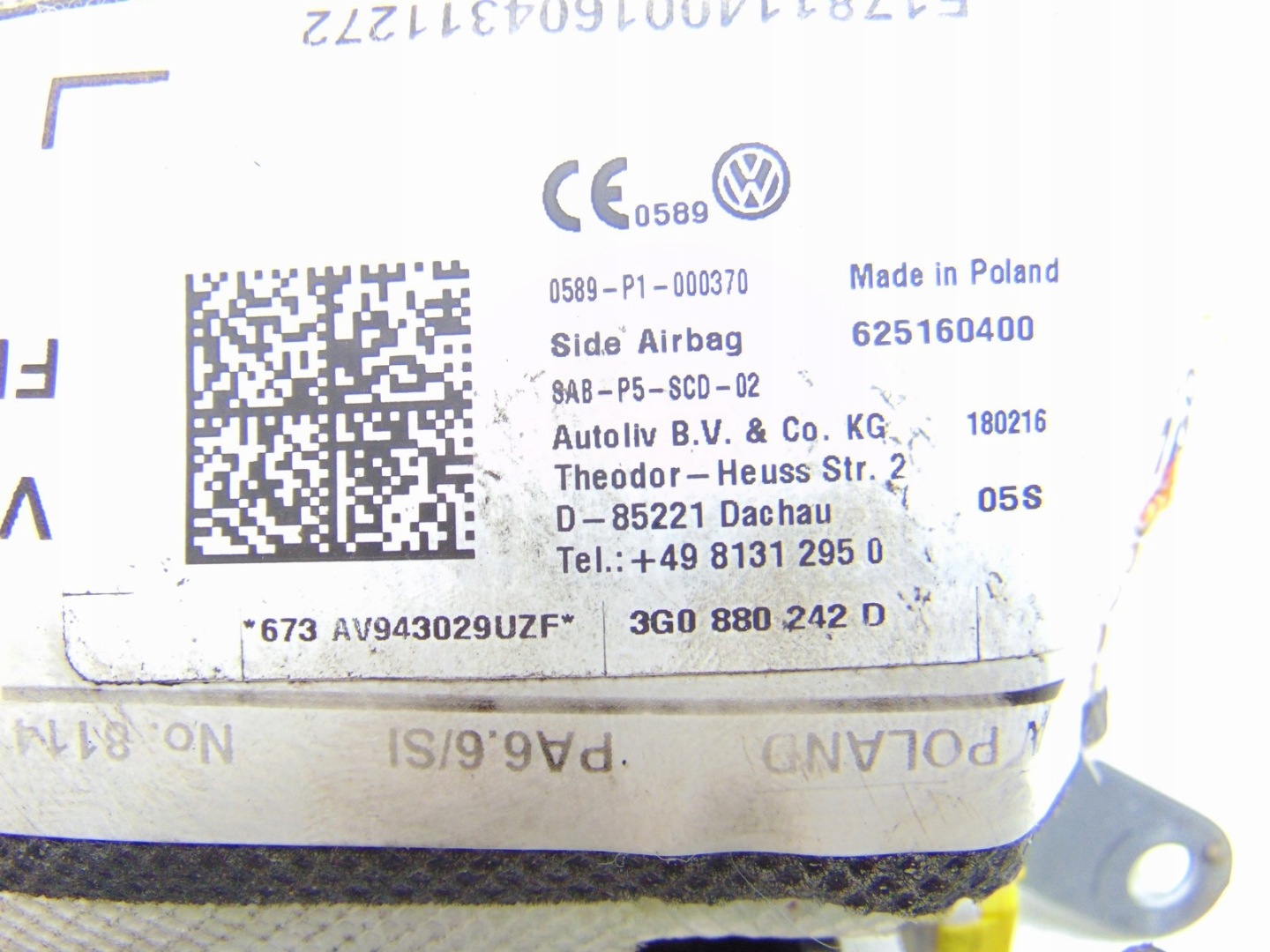 airbag airbag seat right front VW PASSAT B8 14- 3G0880242D