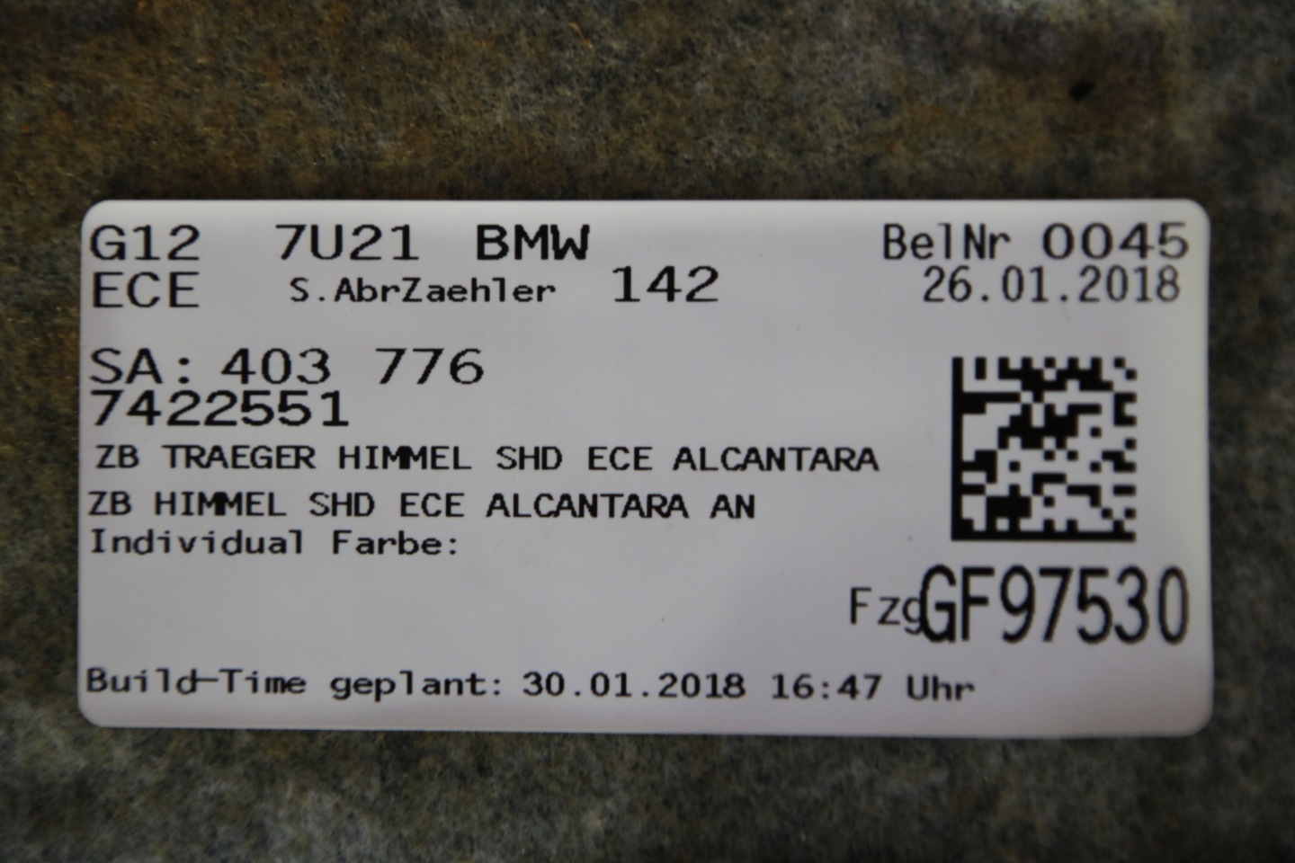 BMW 7 G12 - Ciel de toit Noir ALCANTARA - Comme Neuf