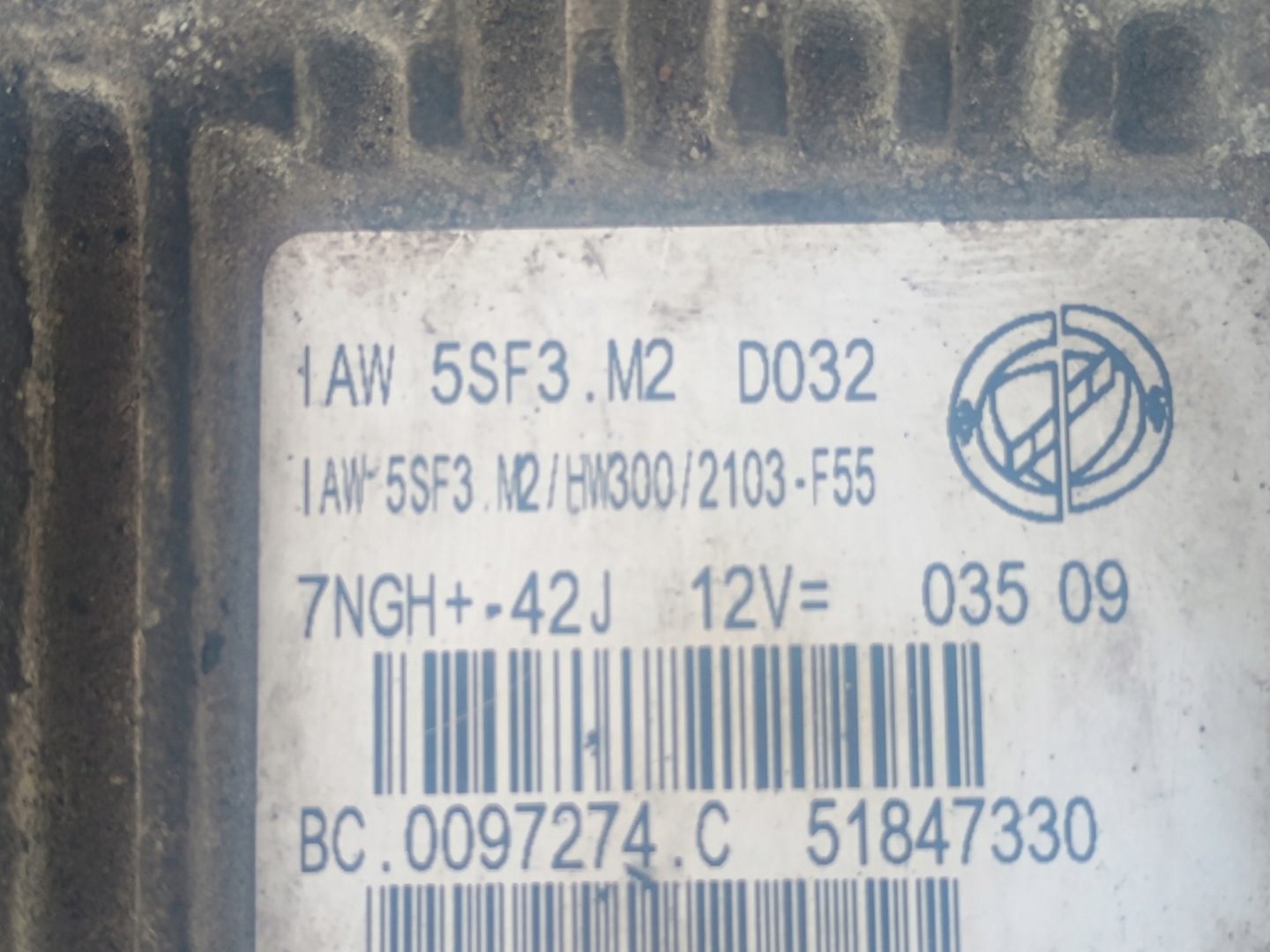 control unit of the engine 1AW5SF3M2 FIAT 1.2