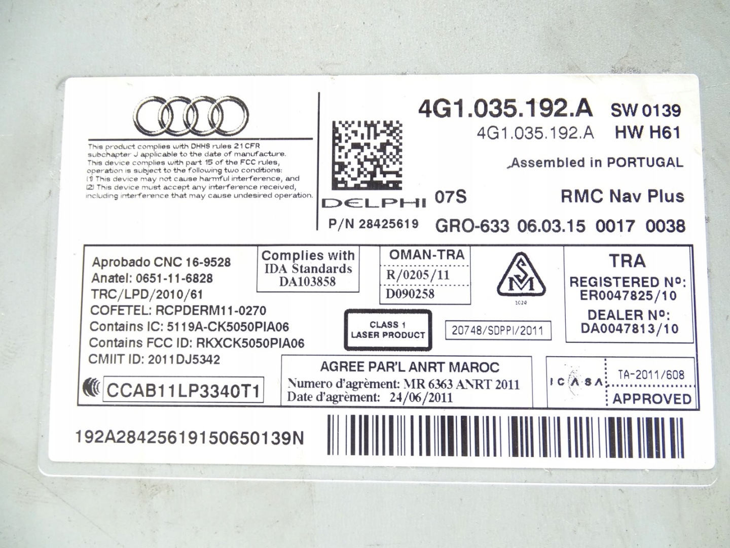 module MMI player SD AUDI A6 C7 A7 LIFT 4G1035192A