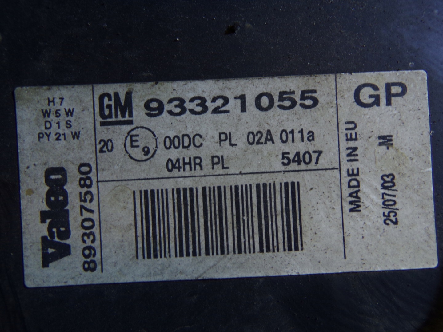 light front front right OPEL MERIVA A XENON OPIS