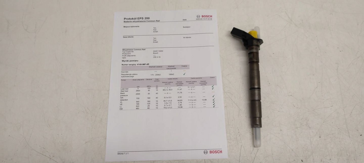 injector sprawdzony wydruk 0445115054 059130277AJ