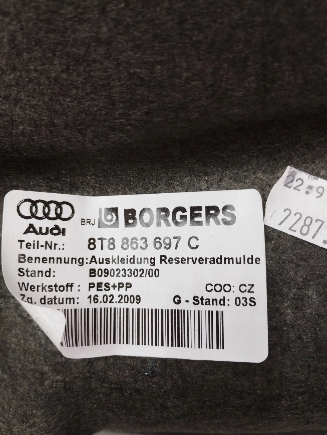 Audi A5 8T mats boot 8T8863697C