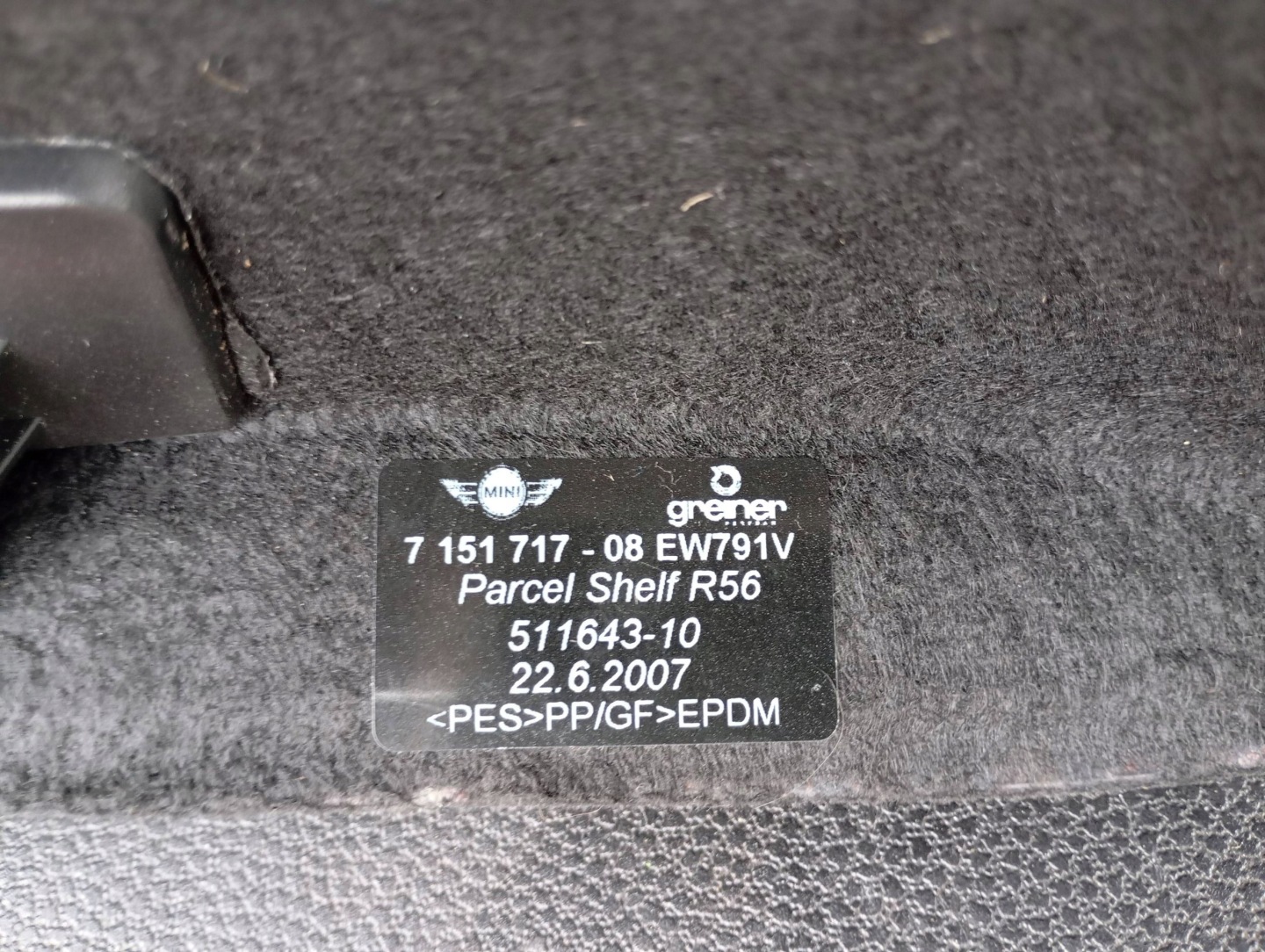 MINI ONE COOPER R56 2006-2013 plato rear part boot 7151717 511643-10