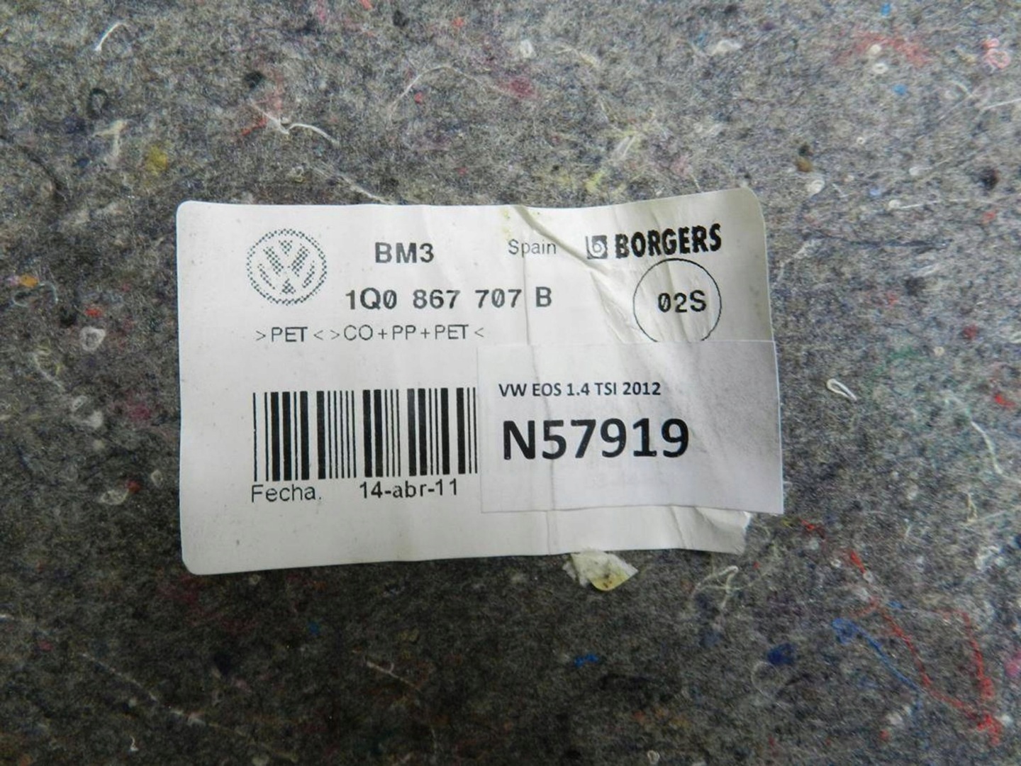 Volkswagen Eos Element upholstery boot 1Q0867707B