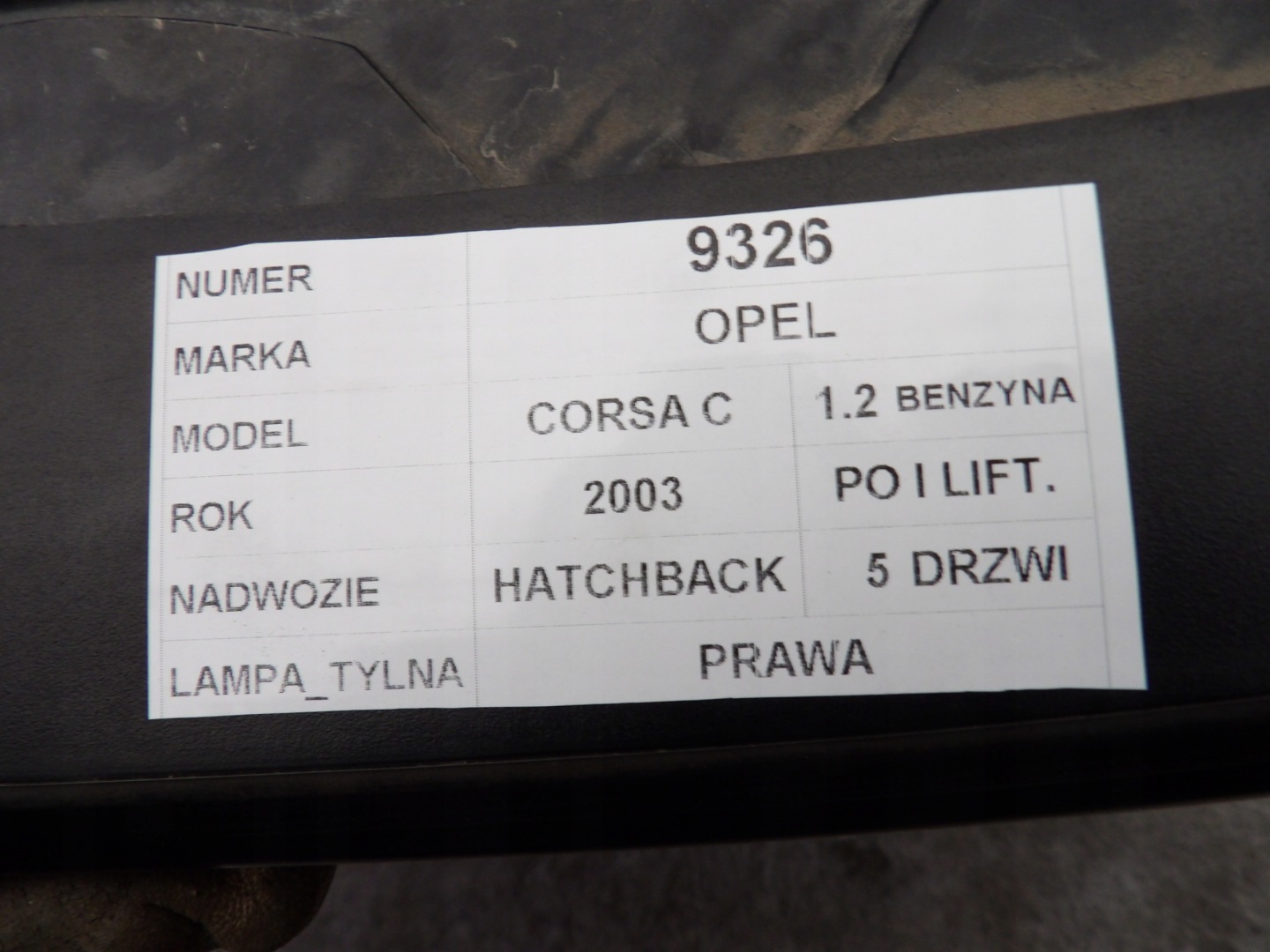 Opel Corsa C light rear right HB