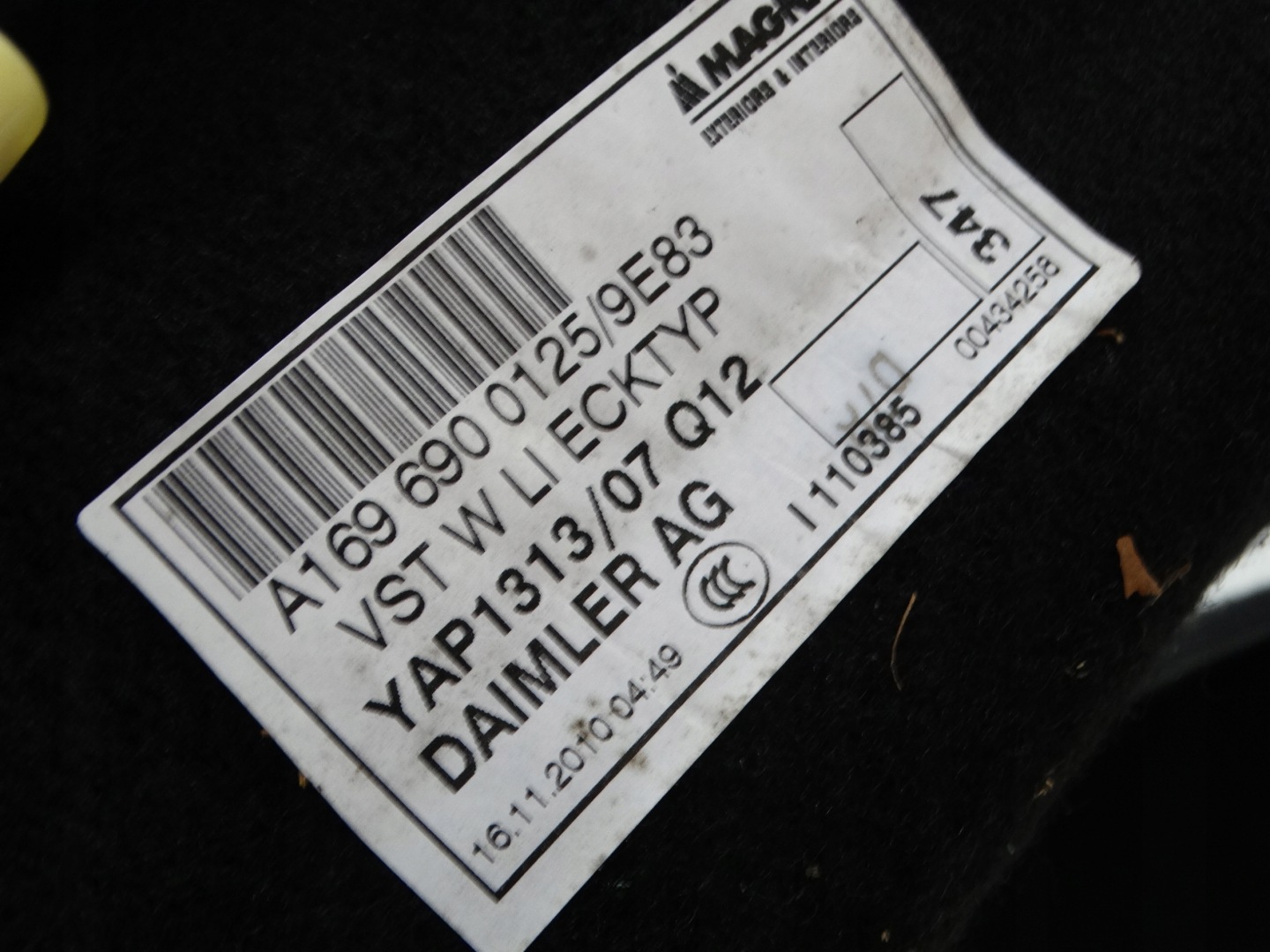 boot upholstery left MERCEDES W169 A1696900125