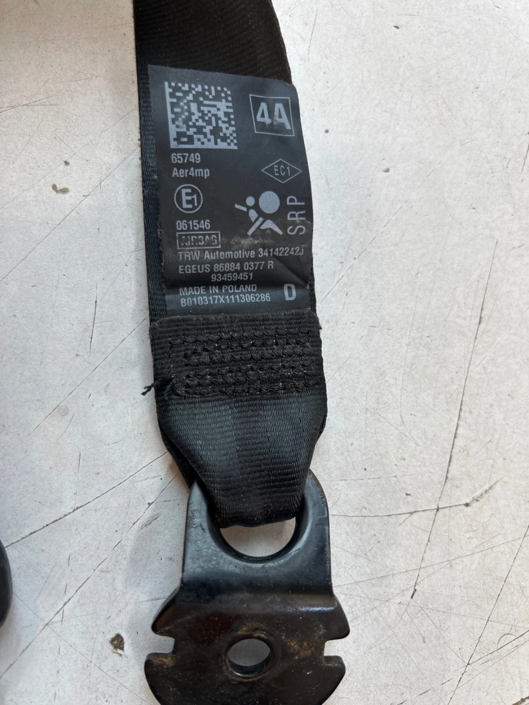 tension belt safety front front right Renault Trafic III Vivaro B