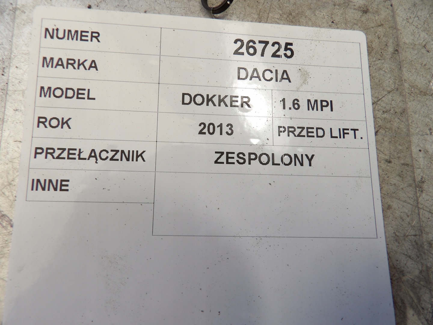 Dacia Dokker DEVIO LUCI TERGICRISTALLO TERGI 681728631