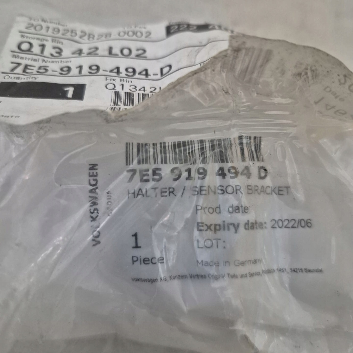 VW T6 -> KOSZYK Poignée Support plaque Capteur PDC 7E5919494D