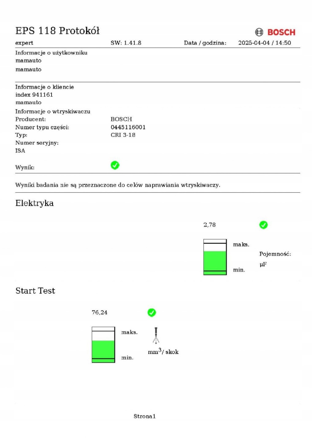 nozzle injector test 7797877-05 0445116001 BMW E90 E91 2.0 D 163 KM