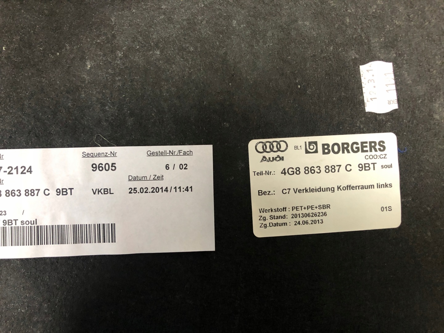 AUDI A7 4G8 boot upholstery left 4G8863887C