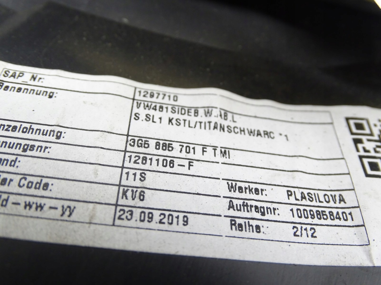 airbag side rear part rear left VW PASSAT B8 3G5885701F