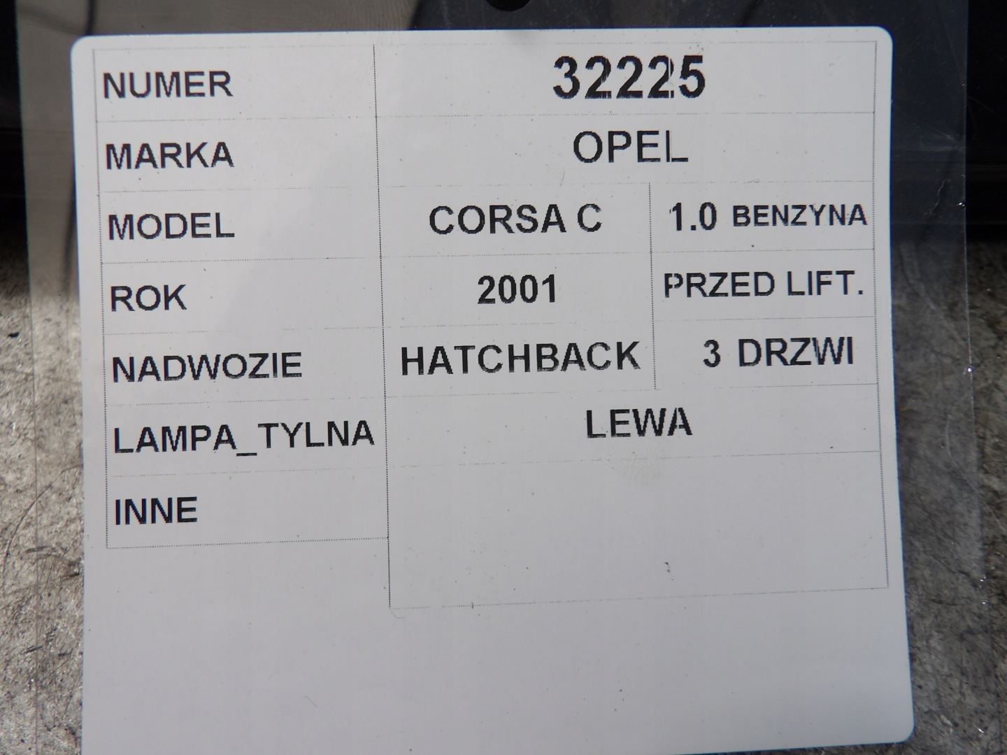 Opel Corsa C light rear left 09114336 89302171