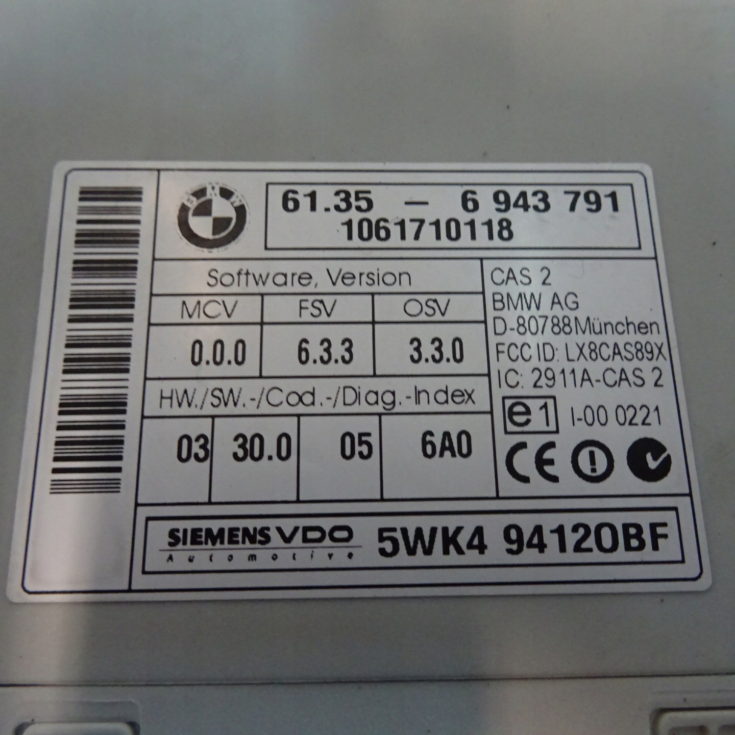 BMW 320 E90 Module CAS 6943791