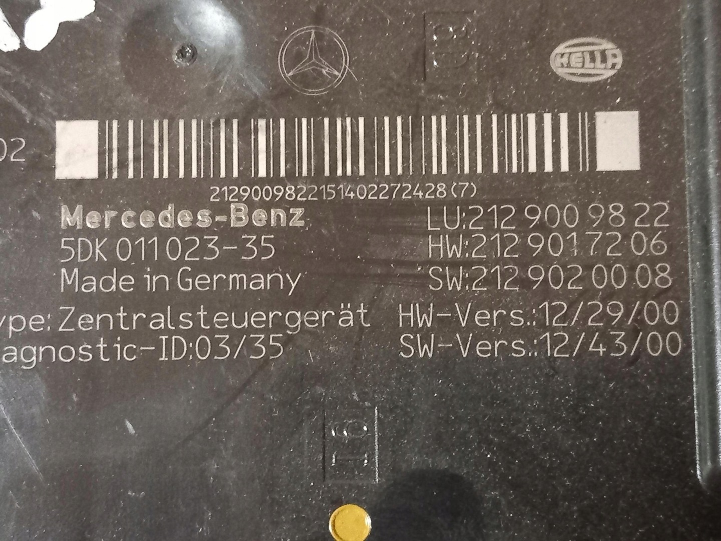control unit module SAM MERCEDES E-KLASA W212 LIFT 2.2 CDI 2129009822