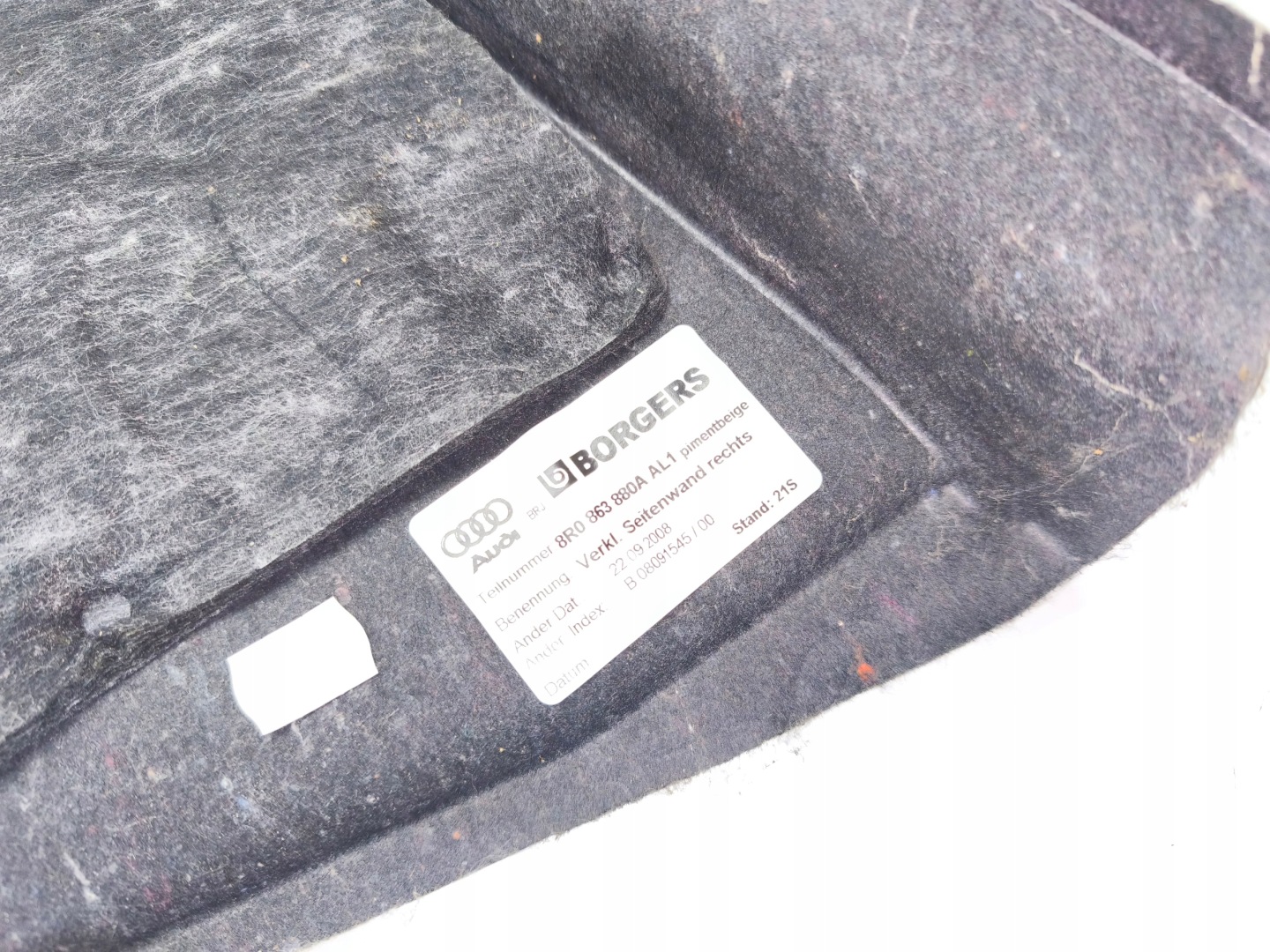 boot upholstery right rear part AUDI Q5 8R 8R0863880A AL1