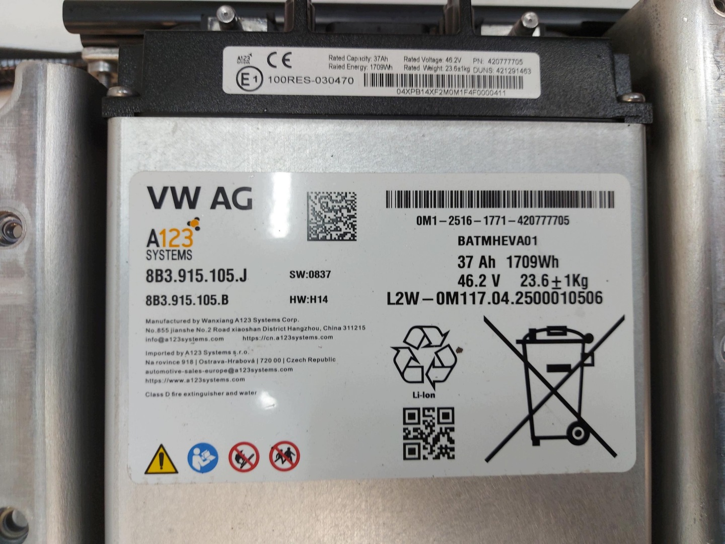 AUDI A5 8B3 B10 Bateria boot 37Ah 1079Wh 46,2V 8B3915105J