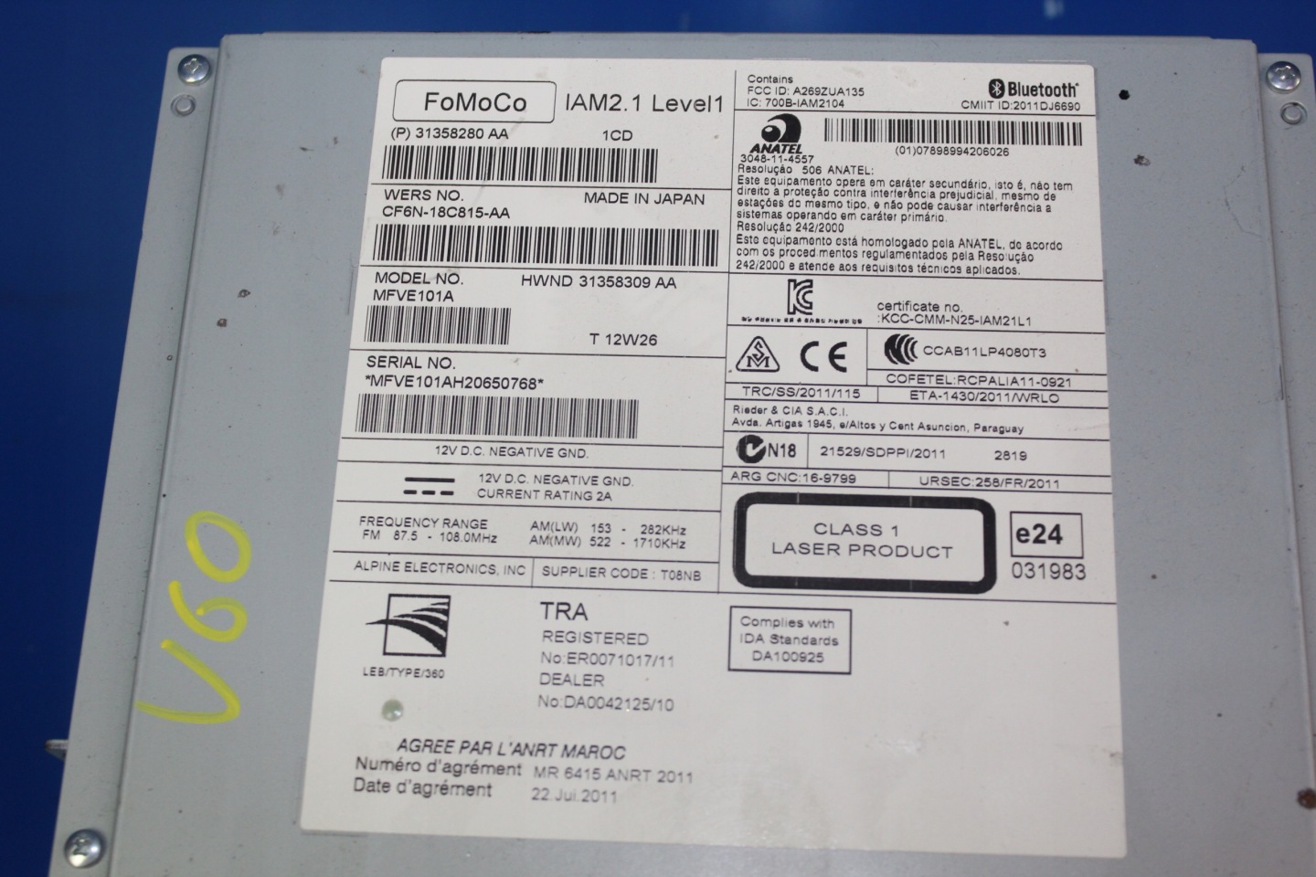 VOLVO V60 S60 II XC60 player CD RADIO 31358280