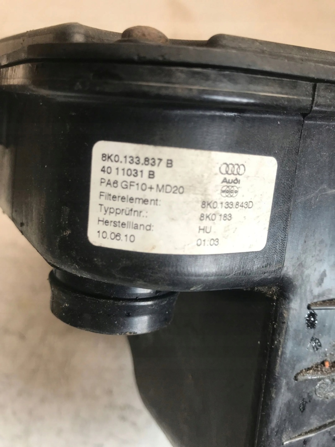 Gehäuse filter luft AUDI A4 B8 8K0133837B 8K0133835B