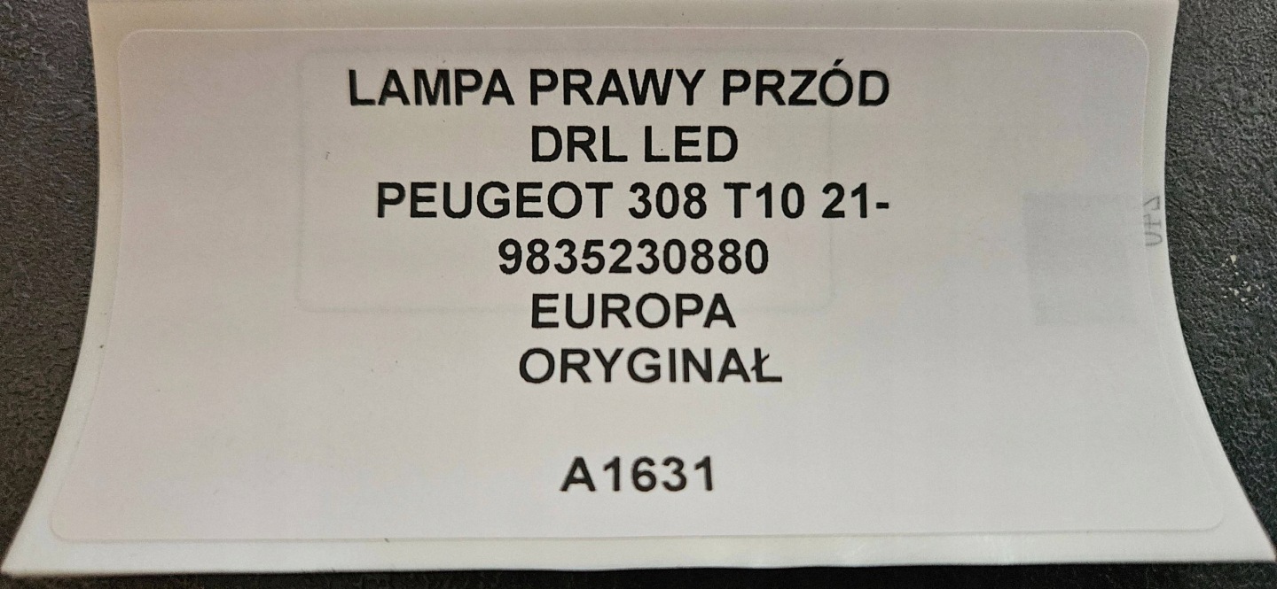 light right front DRL LED PEUGEOT 308 T10 21- original 9835230880