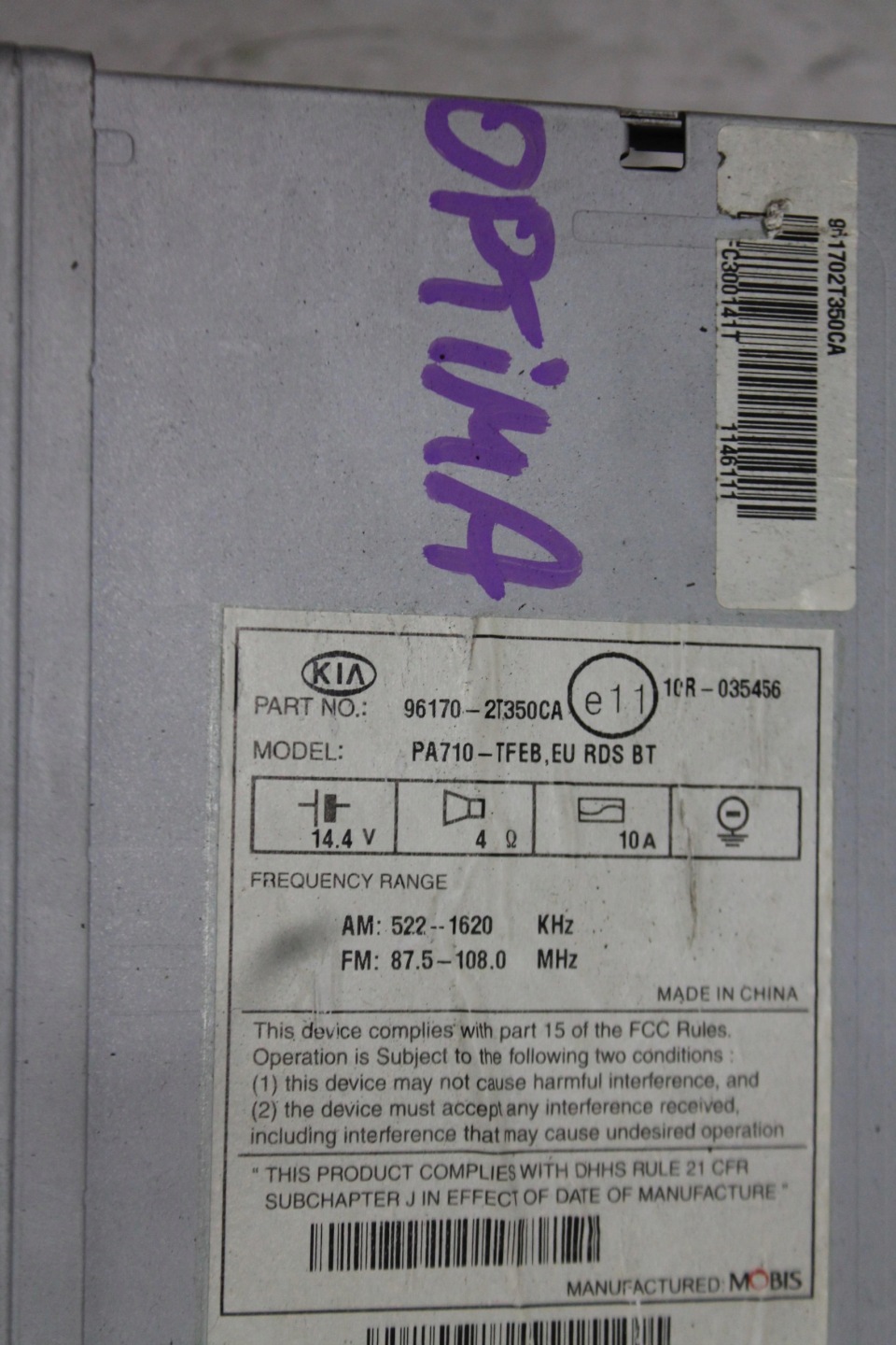 RADIO CD FABRYCZNE 96170-2T350CA OPTIMA III 10-15