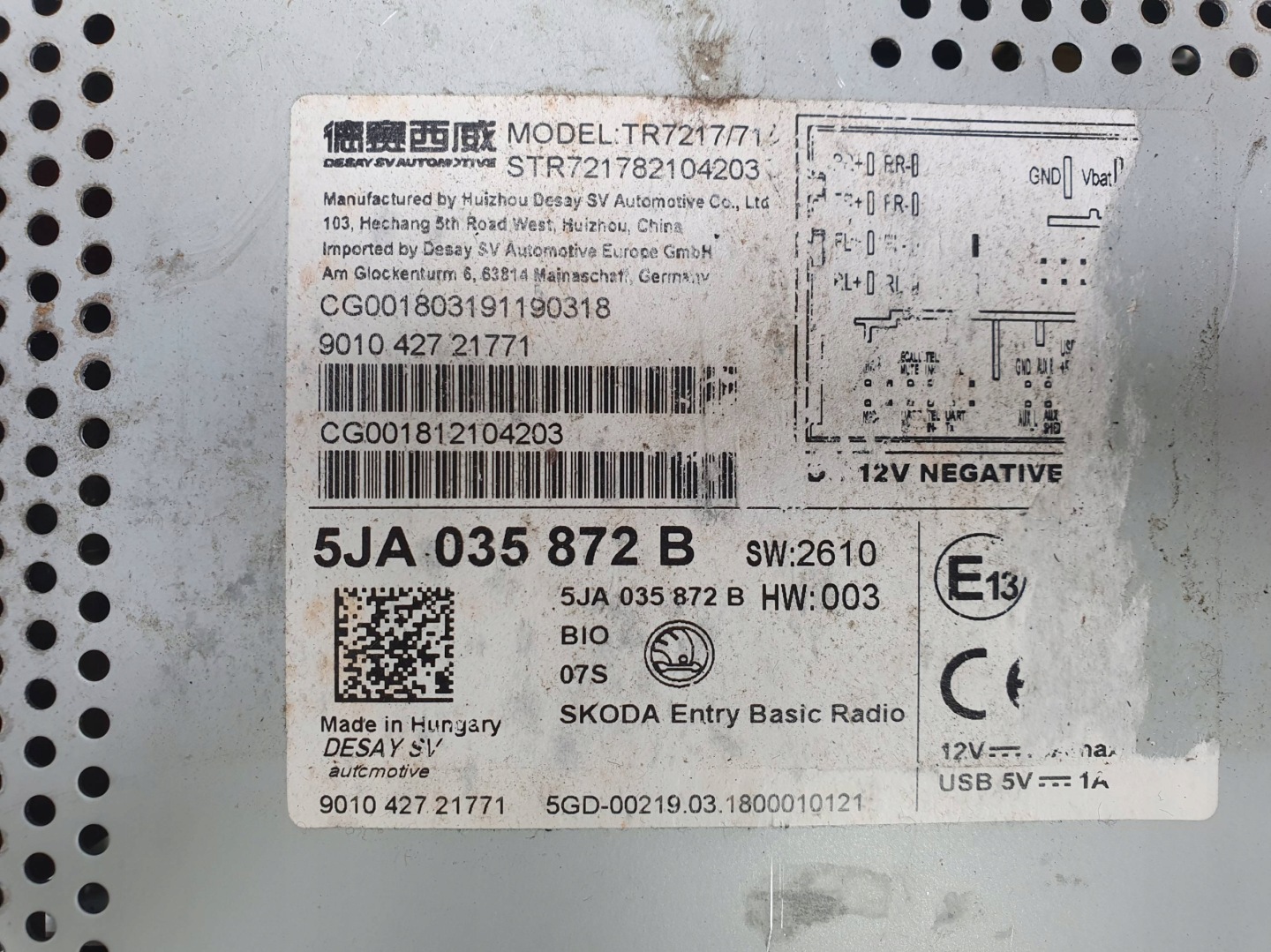 RADIO 5JA035872B SKODA RAPID