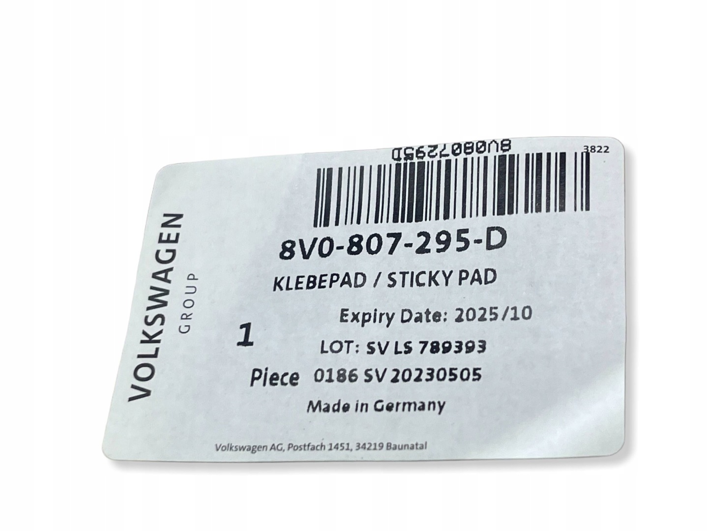 PASEK SAMOPRZYLEPNY Audi VW SKODA 8V0807295D Originale!! !J