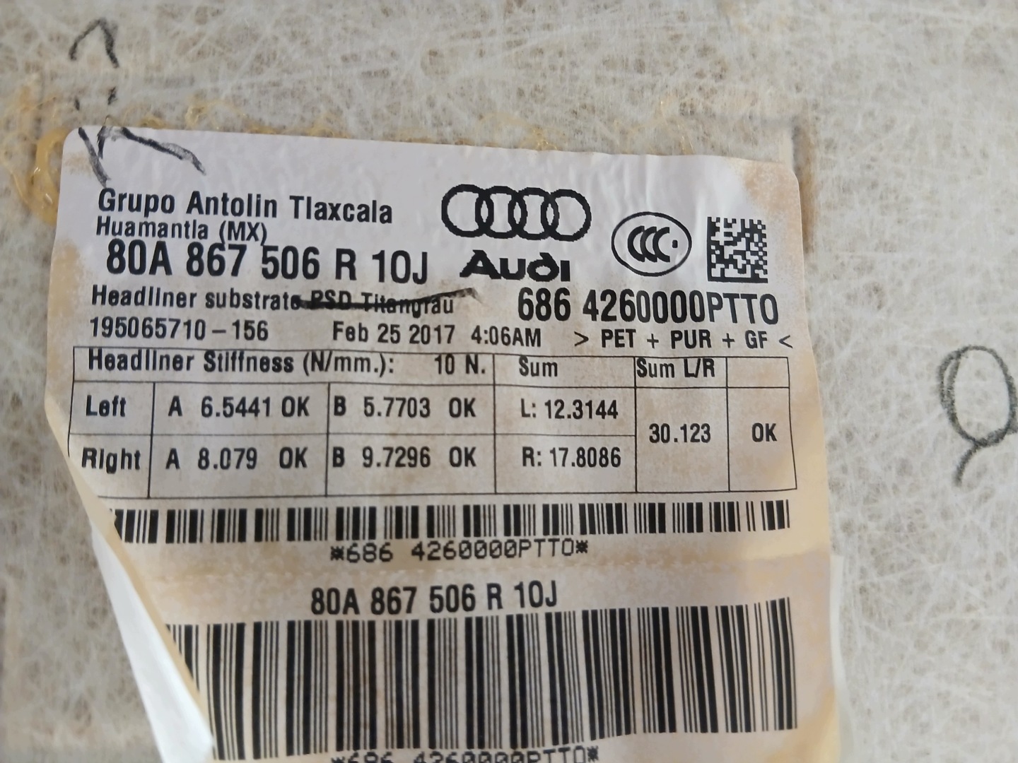 AUDI Q5 80A tapacír strechy 80A867506R