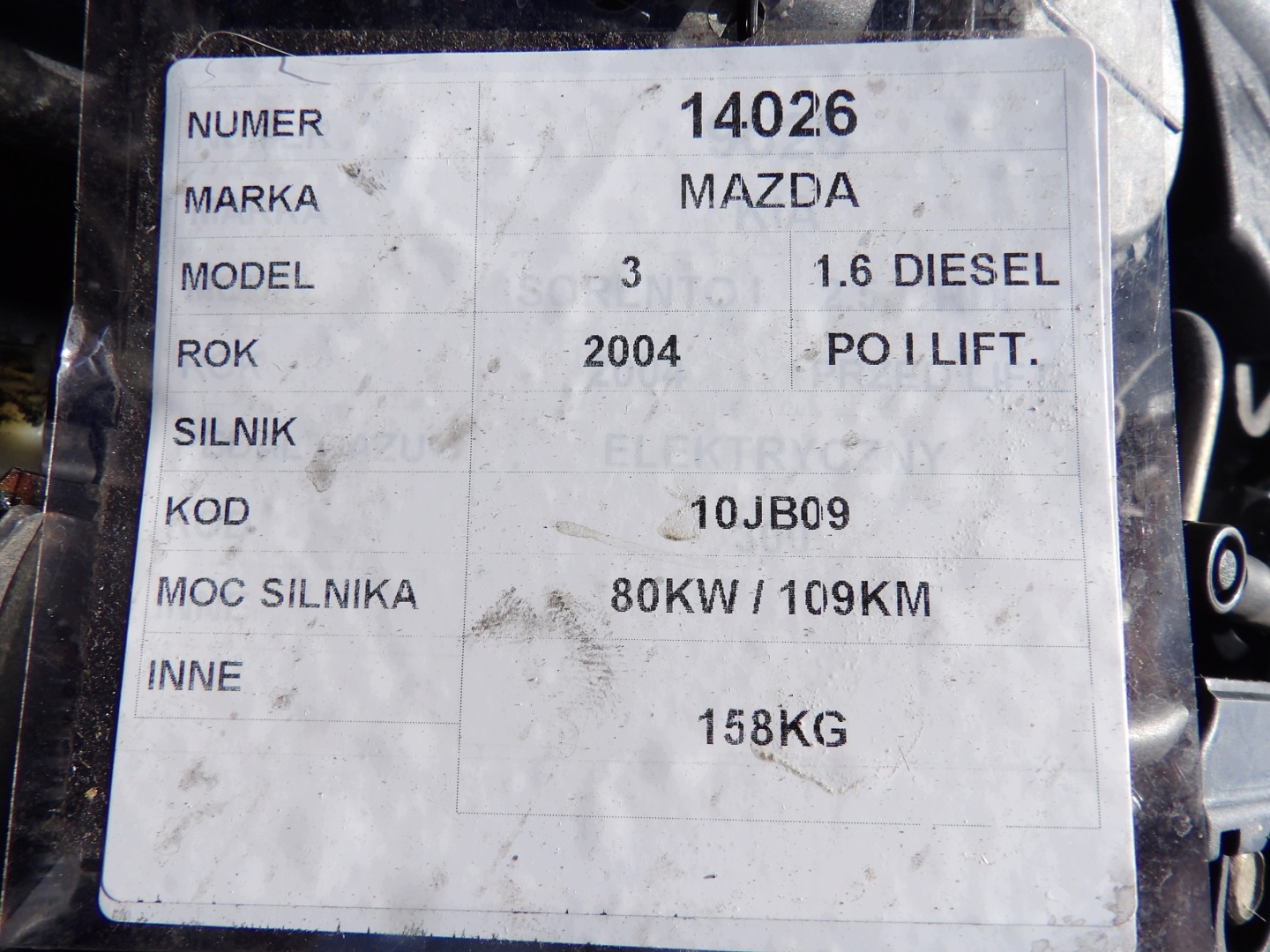 Mazda 3 1,6-109 km engine 10JB09