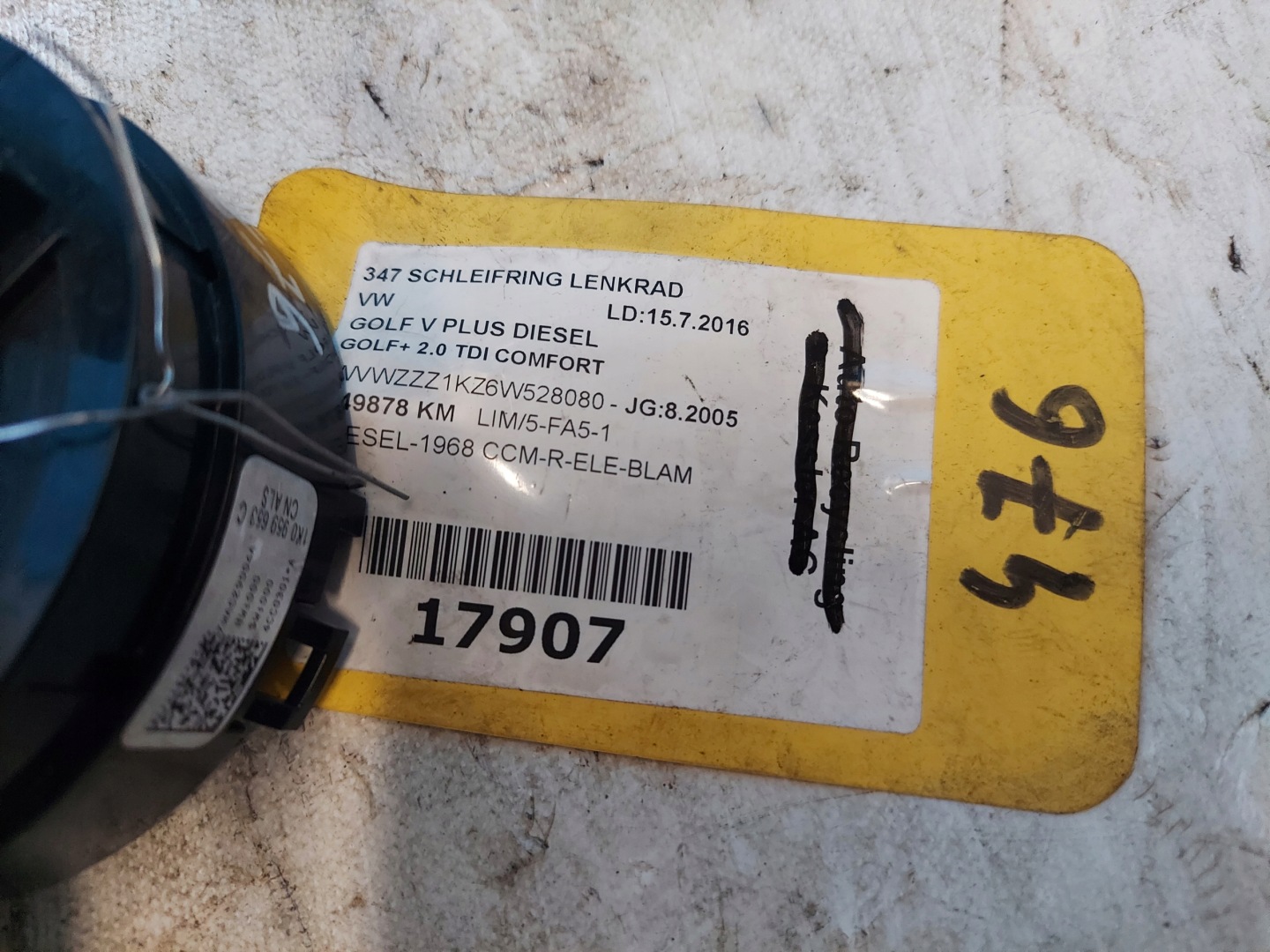ring airbag VW GOLF V + 1k0959653C